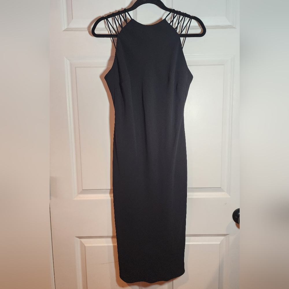 Evan Picone Black Strappy Halter Sheath Dress Fitted Size 12 Knee Length